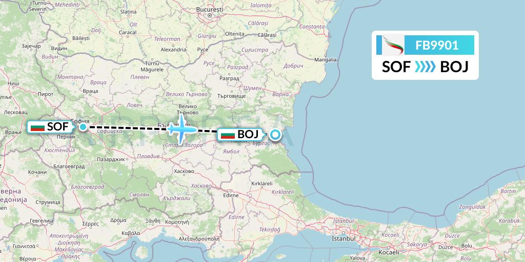 FB9901 Bulgaria Air Flight Map: Sofia to Burgas