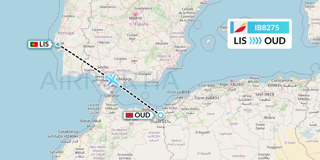 IB8275 Iberia Flight Map: Lisbon to Oujda