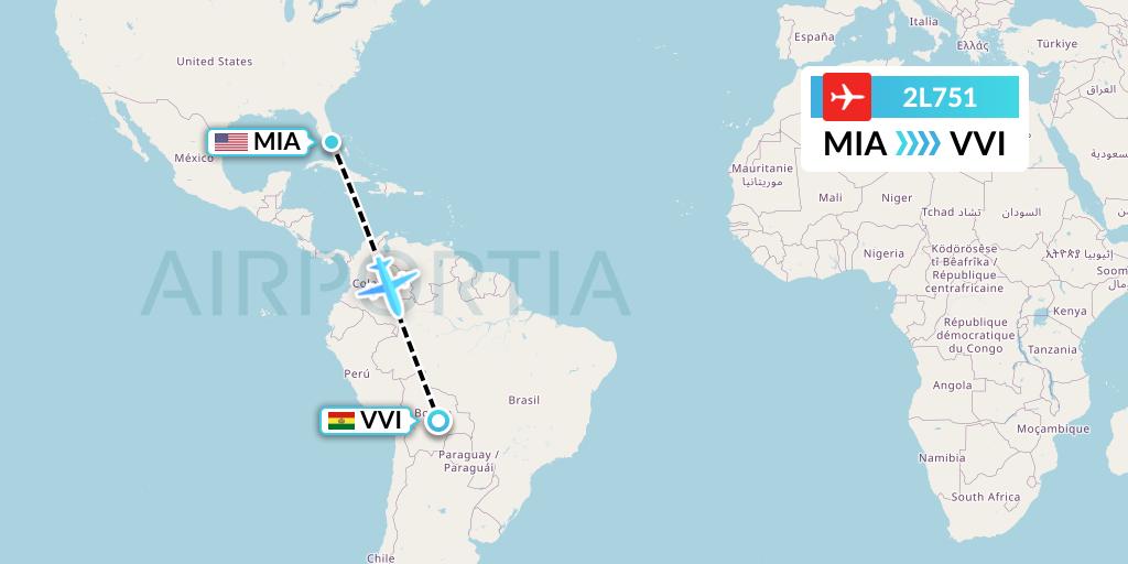 2L751 Helvetic Airways Flight Map: Miami to Santa Cruz