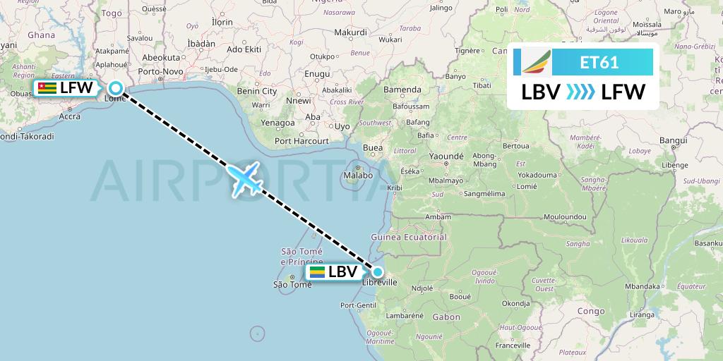 ET61 Ethiopian Airlines Flight Map: Libreville to Lome