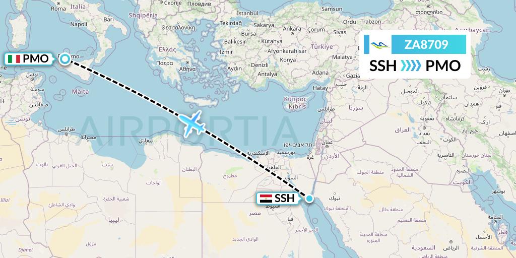 ZA8709 Sky Angkor Airlines Flight Map: Sharm el-Sheikh to Palermo