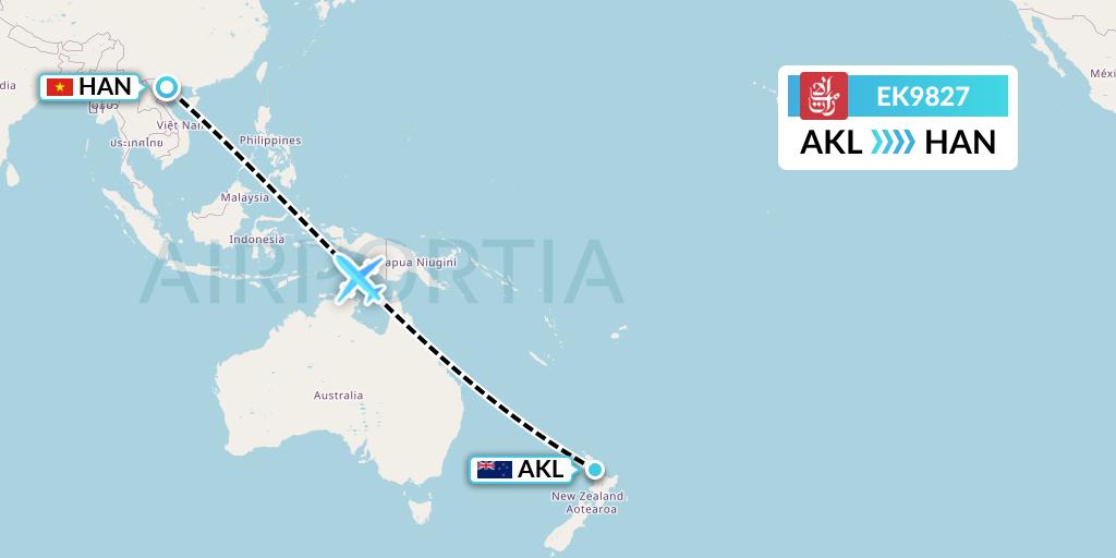 EK9827 Emirates Flight Map: Auckland to Hanoi