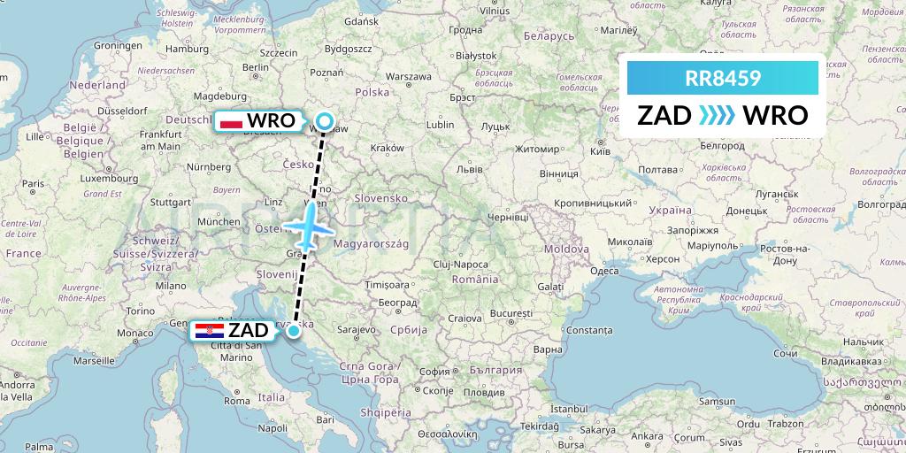 RR8459 Royal Air Force Flight Map: Zadar to Wroclaw