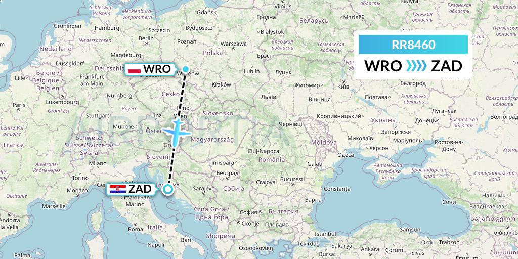 RR8460 Royal Air Force Flight Map: Wroclaw to Zadar
