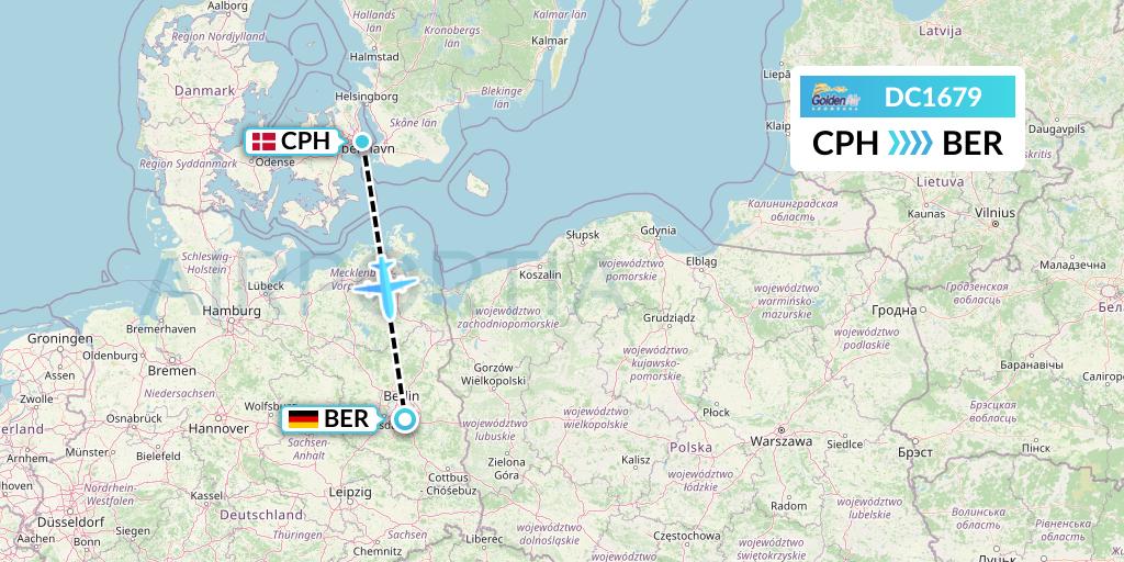 DC1679 Braathens Regional Flight Map: Copenhagen to Berlin