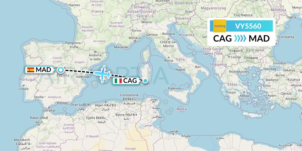 VY5560 Vueling Flight Map: Cagliari to Madrid