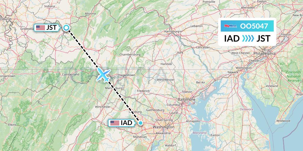 OO5047 SkyWest Airlines Flight Map: Washington to Johnstown