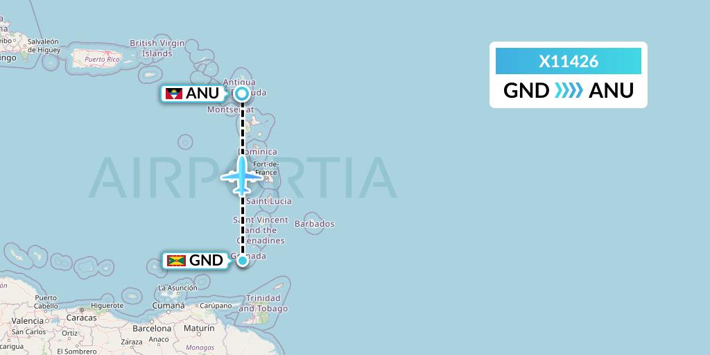 X11426 Nik Airways Flight Map: Point Salines to Antigua