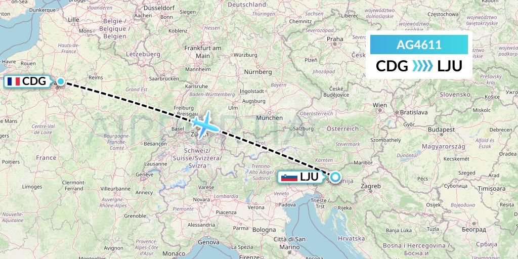 AG4611 Aruba Airlines Flight Map: Paris to Ljubljana