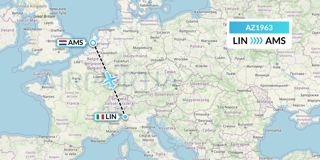 AZ1963 ITA Airways Flight Map: Milan to Amsterdam