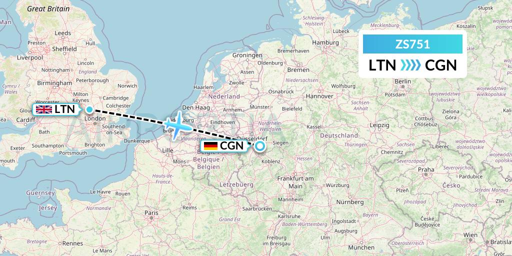 ZS751 Grand Canyon Airlines Flight Map: London to Cologne