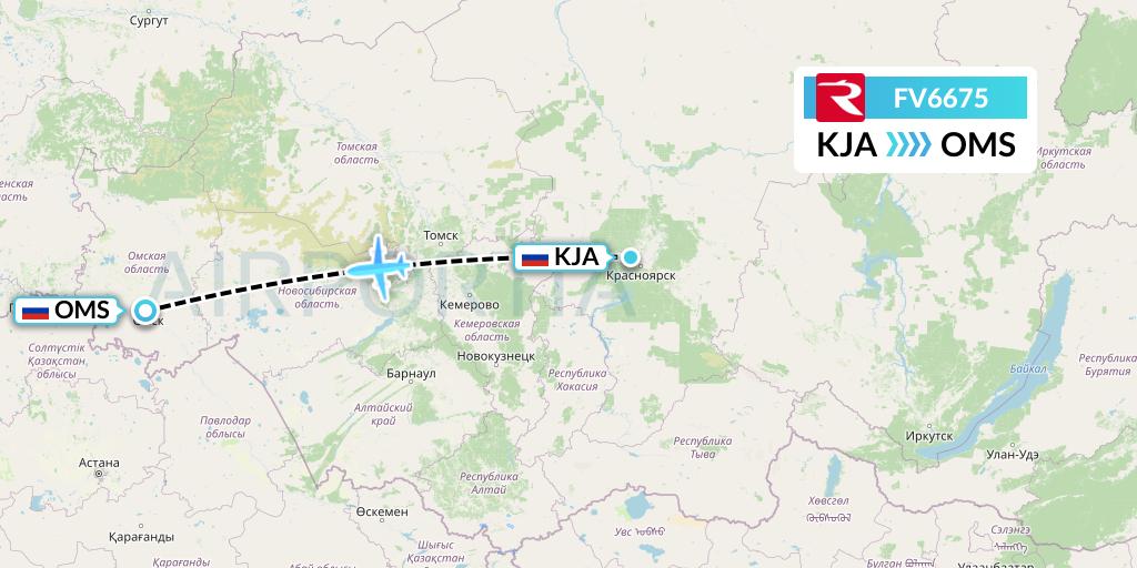 FV6675 Rossiya Flight Map: Krasnoyarsk to Omsk