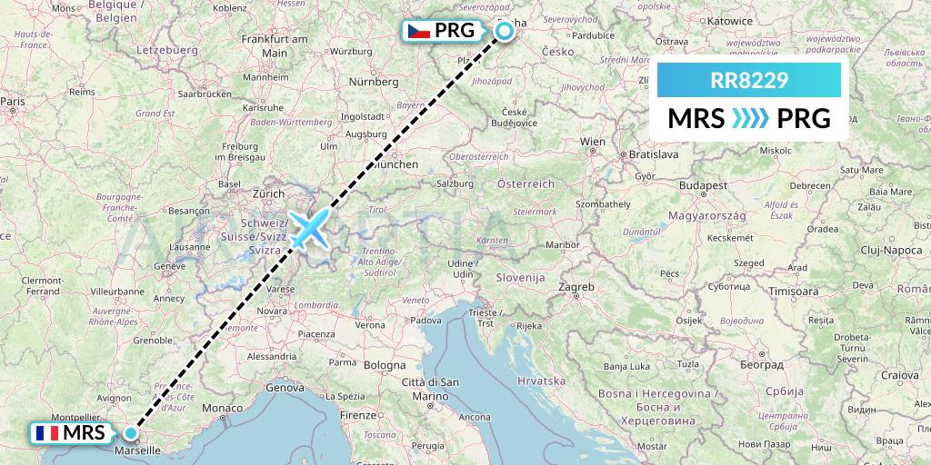 RR8229 Royal Air Force Flight Map: Marseille to Prague