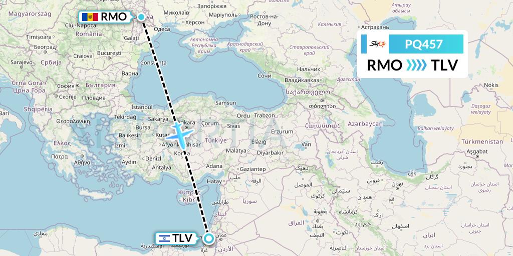 PQ457 SkyUp Airlines Flight Map: Chisinau to Tel Aviv