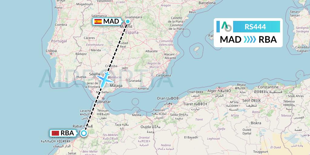 RS444 Air Seoul Flight Map: Madrid to Rabat