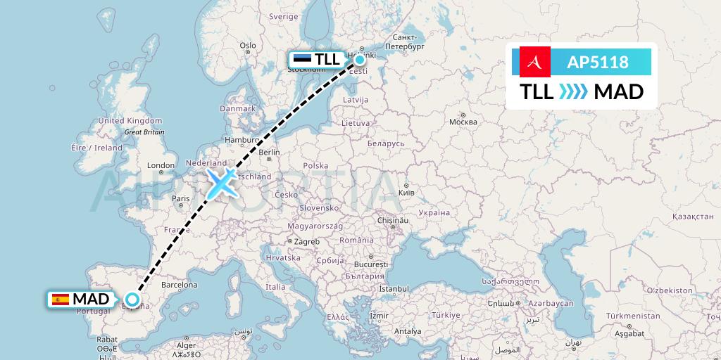 AP5118 AlbaStar Flight Map: Tallinn to Madrid