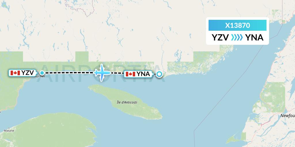 X13870 Nik Airways Flight Map: Sept-Iles to Natashquan