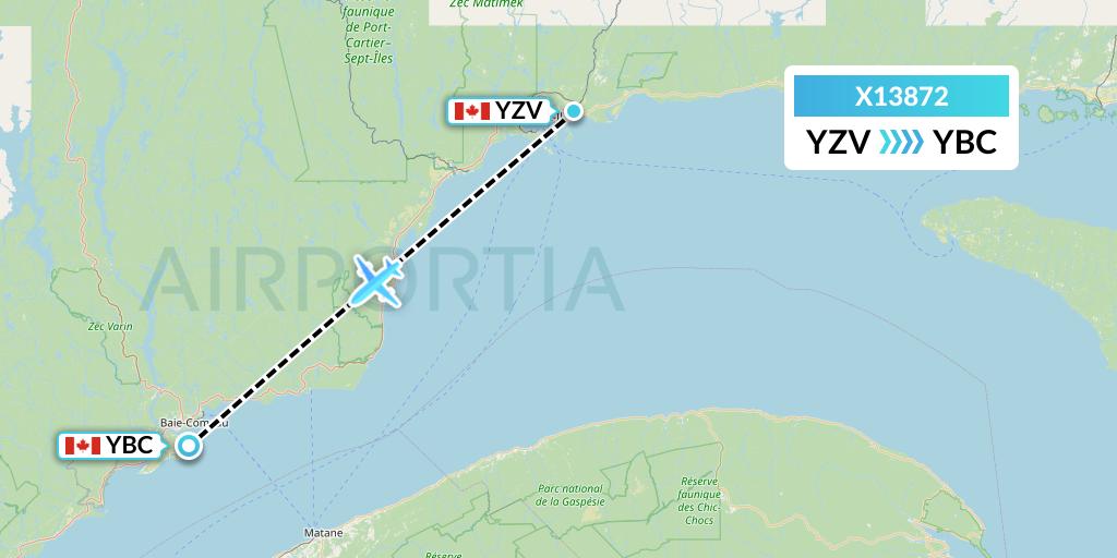 X13872 Nik Airways Flight Map: Sept-Iles to Baie Comeau