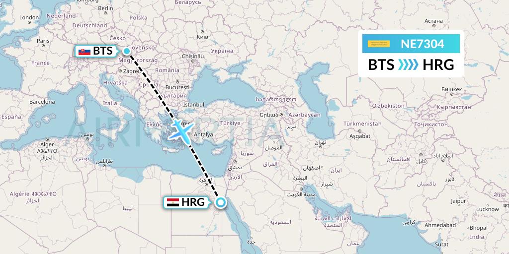 NE7304 Nesma Airlines Flight Map: Bratislava to Hurghada