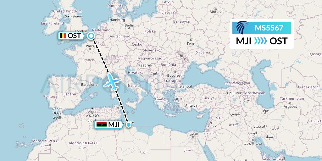 MS5567 EgyptAir Flight Map: Tripoli to Ostend