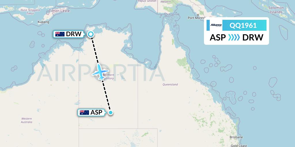 QQ1961 Alliance Airlines Flight Map: Alice Springs to Darwin