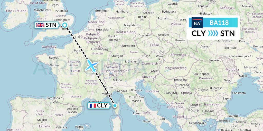 BA118 British Airways Flight Map: Calvi to London
