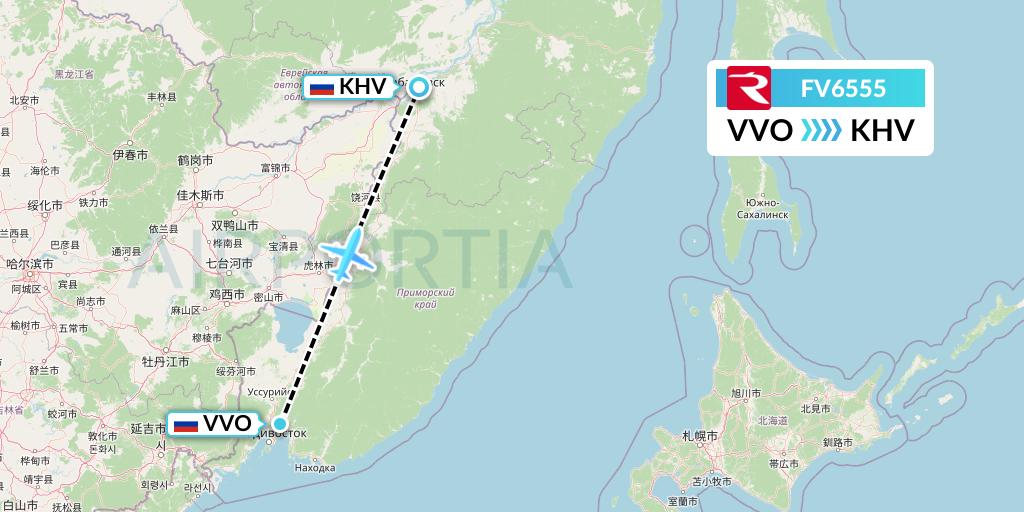 FV6555 Rossiya Flight Map: Vladivostok to Khabarovsk