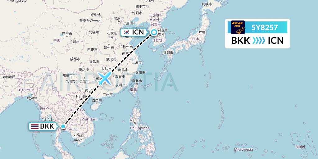 5Y8257 Atlas Air Flight Map: Bangkok to Seoul