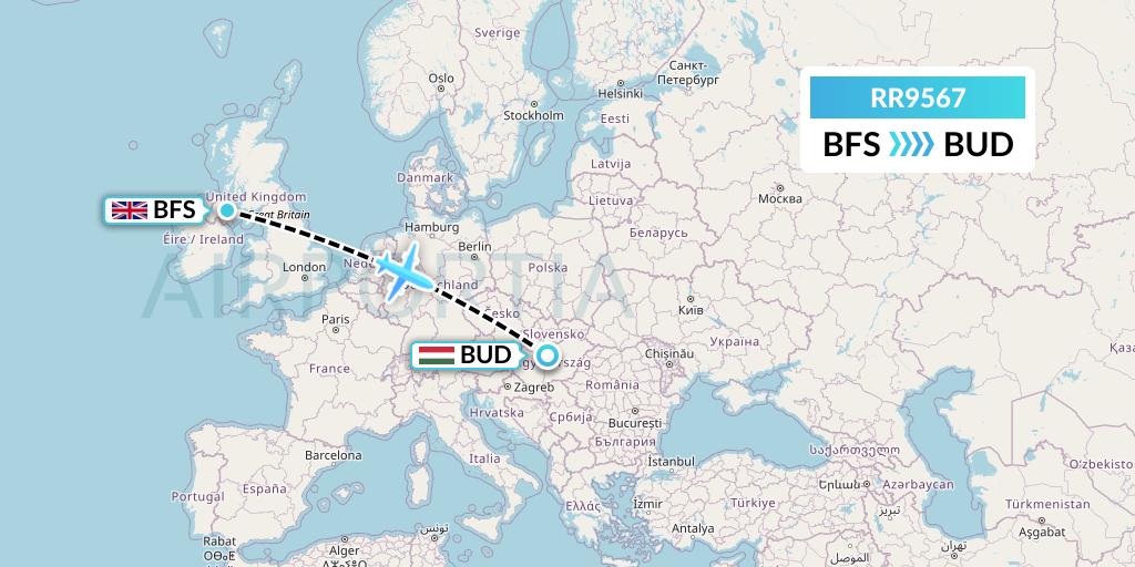 RR9567 Royal Air Force Flight Map: Belfast to Budapest