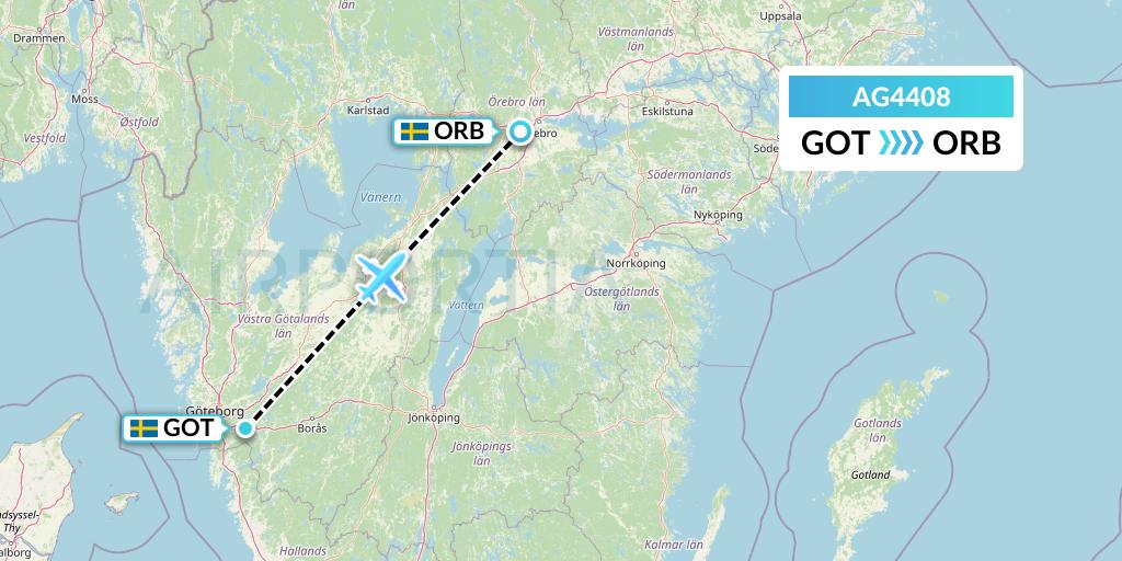AG4408 Aruba Airlines Flight Map: Gothenburg to Orebro