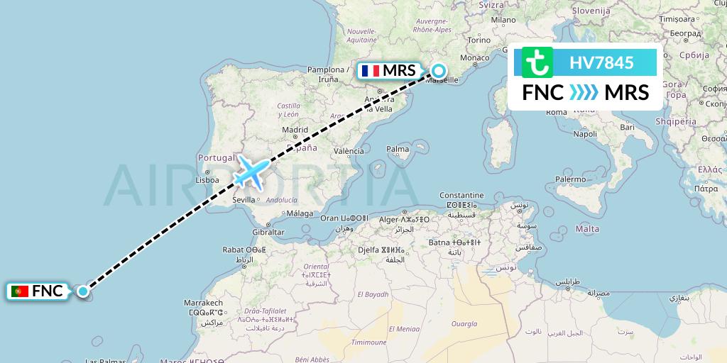 HV7845 Transavia Flight Map: Funchal to Marseille