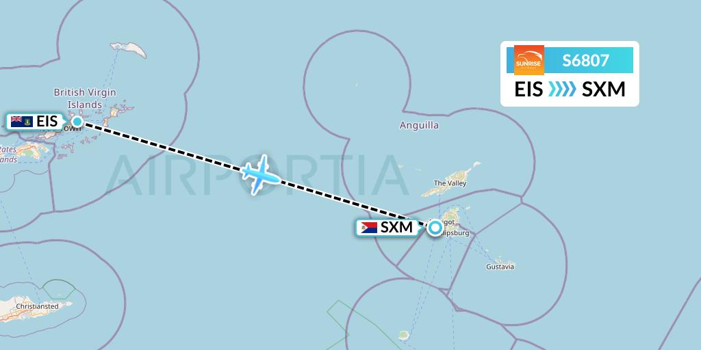 S6807 Sunrise Airways Flight Map: Beef Island to Sint Maarten