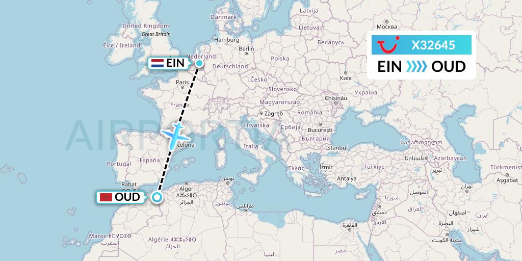 X32645 TUI fly Germany Flight Map: Eindhoven to Oujda