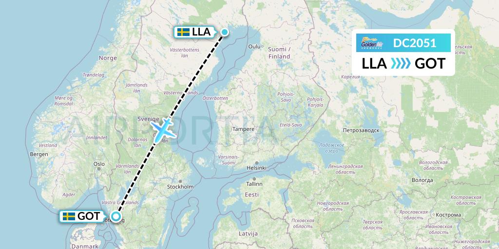 DC2051 Braathens Regional Flight Map: Lulea to Gothenburg