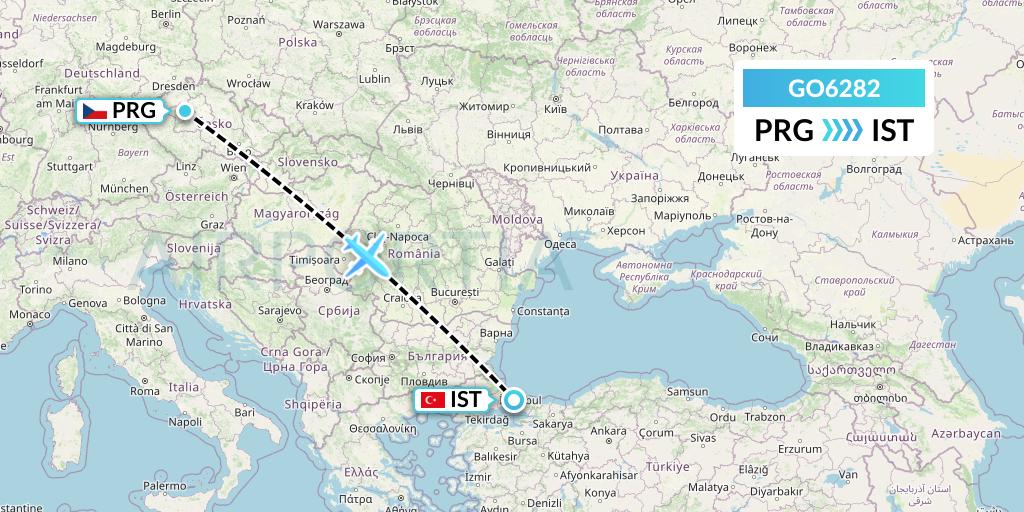 GO6282 ULS Airlines Cargo Flight Map: Prague to Istanbul