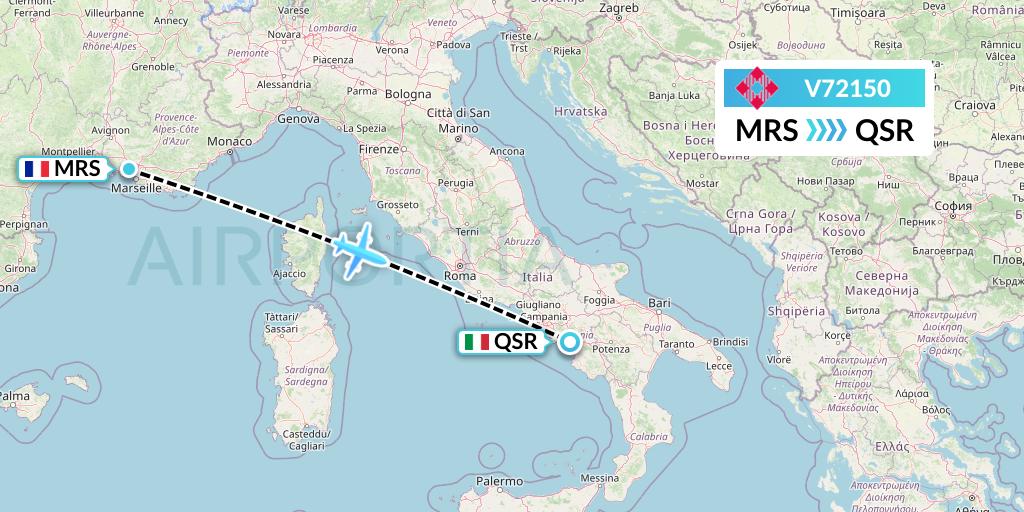 V72150 Volotea Flight Map: Marseille to Salerno