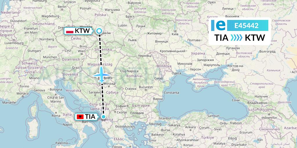 E45442 Estelar Latinoamerica C.A. Flight Map: Tirana to Katowice