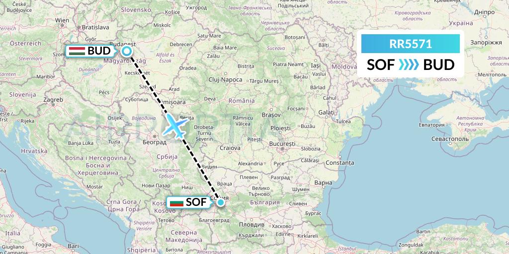 RR5571 Royal Air Force Flight Map: Sofia to Budapest