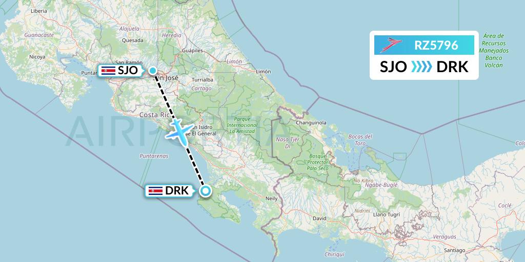 RZ5796 Sansa Airlines Flight Map: San Jose to Agujitas de Drake