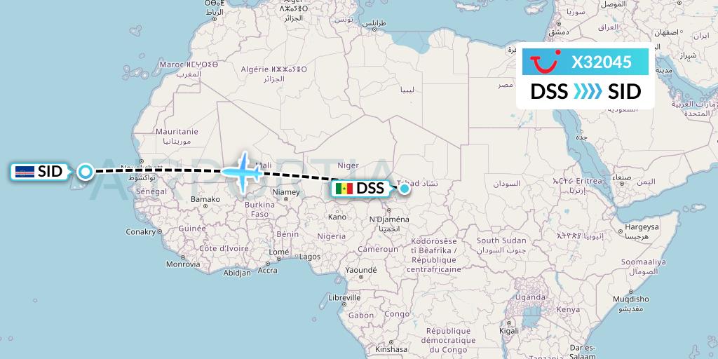X32045 TUI fly Germany Flight Map: Dakar to Espargos