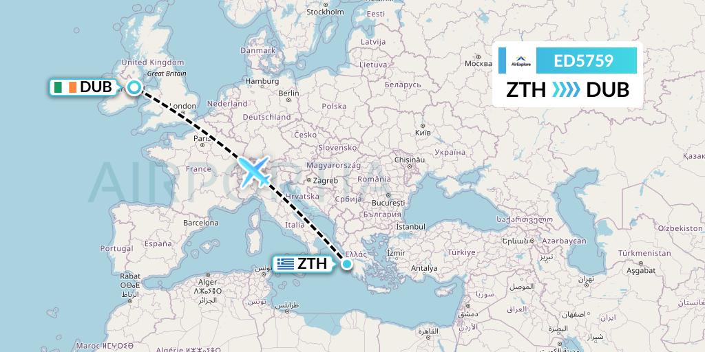 ED5759 AirExplore Flight Map: Zakynthos to Dublin