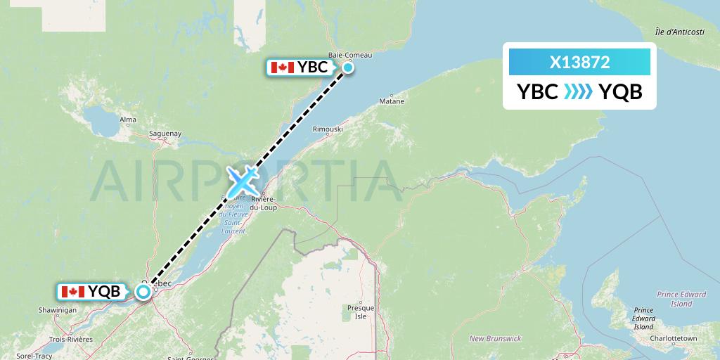 X13872 Nik Airways Flight Map: Baie Comeau to Quebec