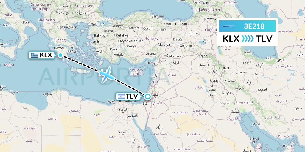 3E218 Air Choice One Flight Map: Kalamata to Tel Aviv