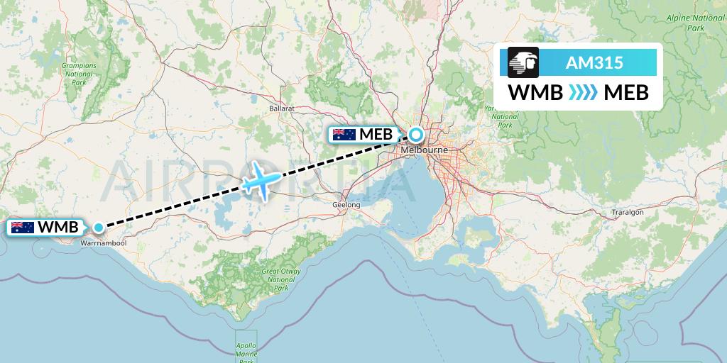 AM315 Aeromexico Flight Map: Warrnambool to Essendon