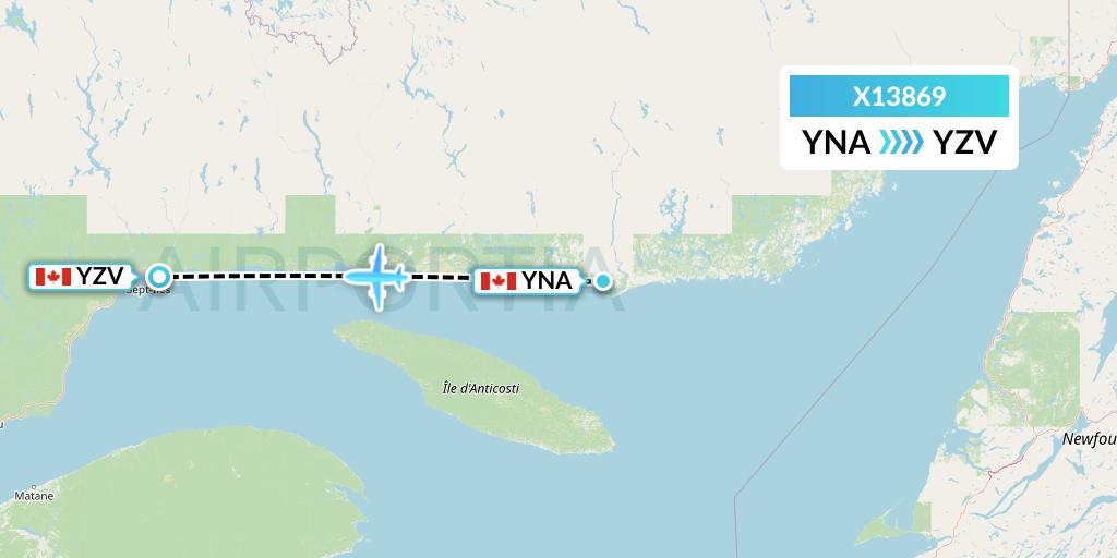 X13869 Nik Airways Flight Map: Natashquan to Sept-Iles