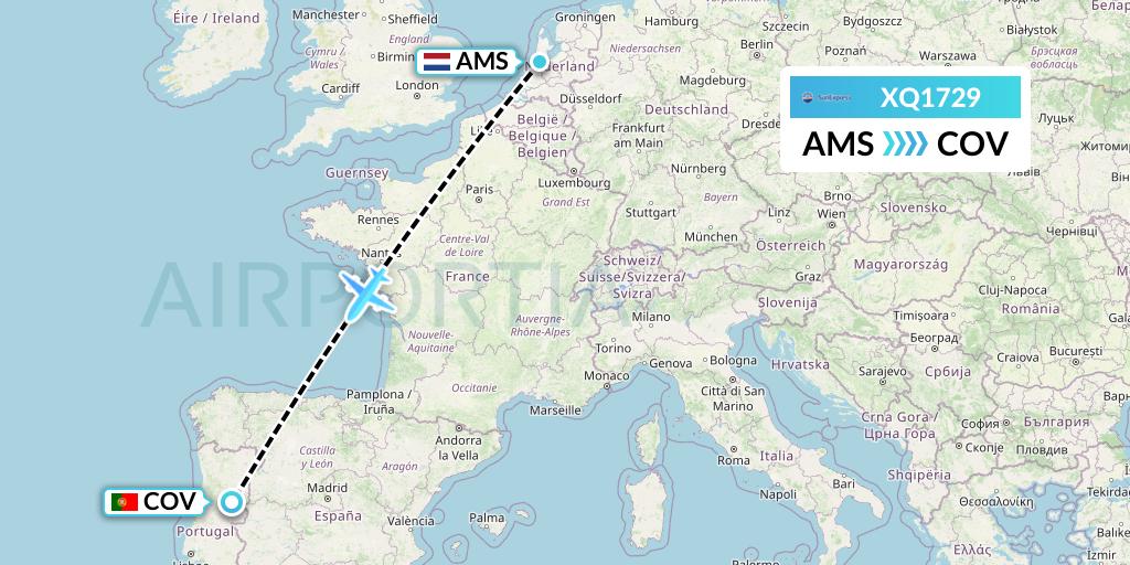 XQ1729 SunExpress Flight Map: Amsterdam to Portugal
