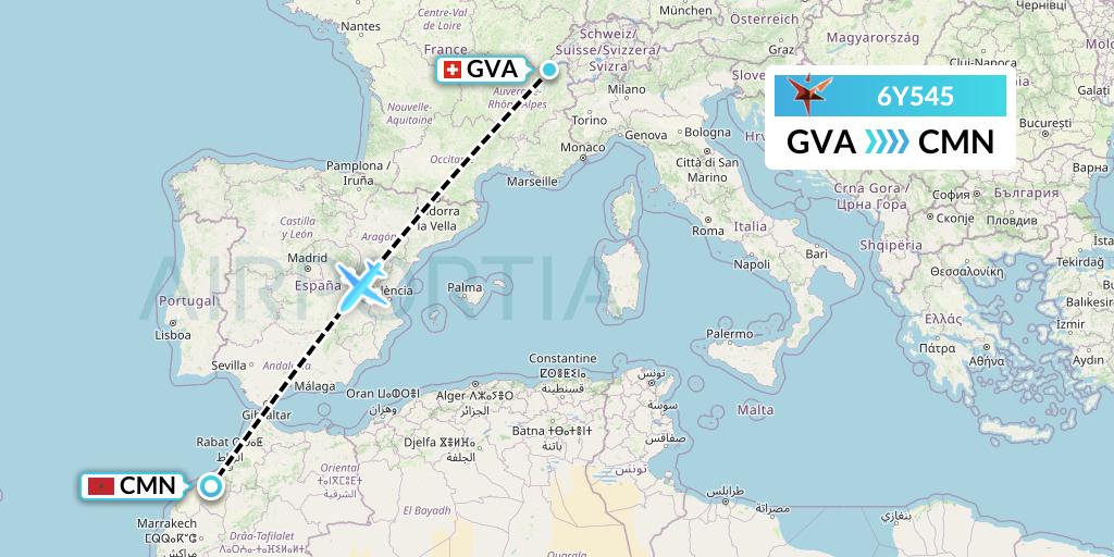 6Y545 SmartLynx Flight Map: Geneva to Casablanca