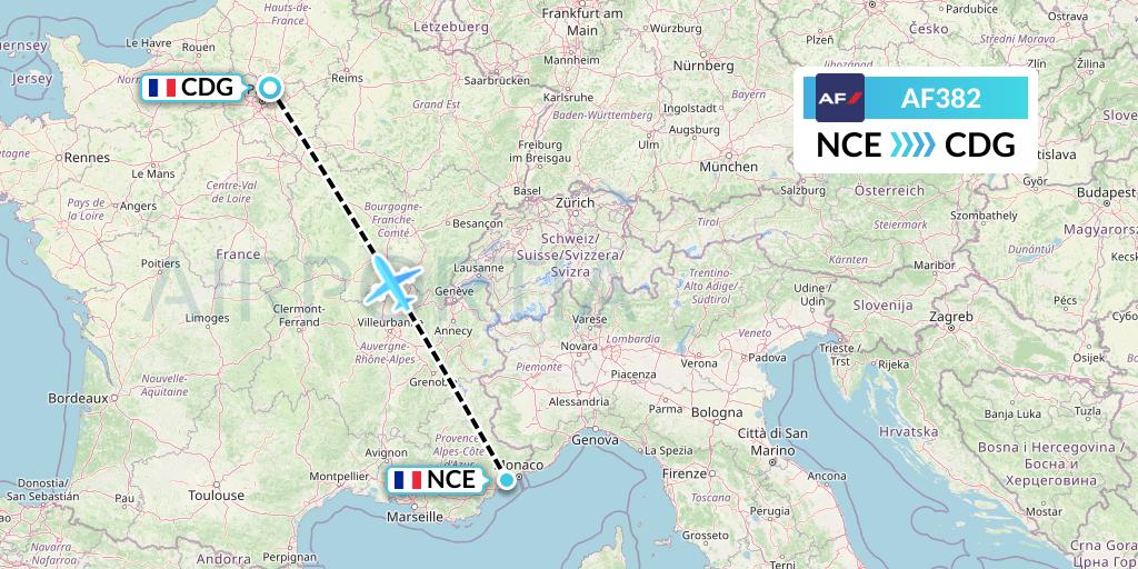 AF382 Air France Flight Map: Nice to Paris
