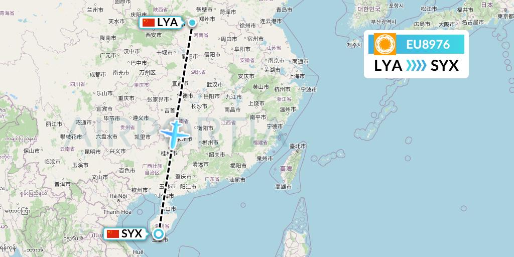 EU8976 Chengdu Airlines Flight Map: Luoyang to Sanya