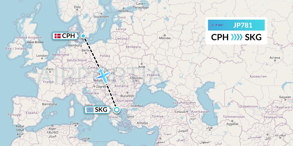 JP781 Adria Airways Flight Map: Copenhagen to Thessaloniki